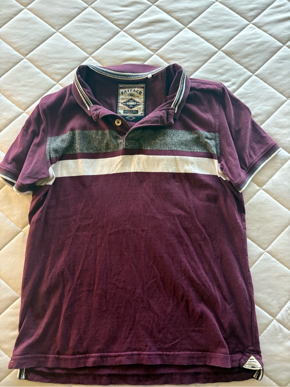 FatFace Polo Shirt Vintage Y2K Purple Striped